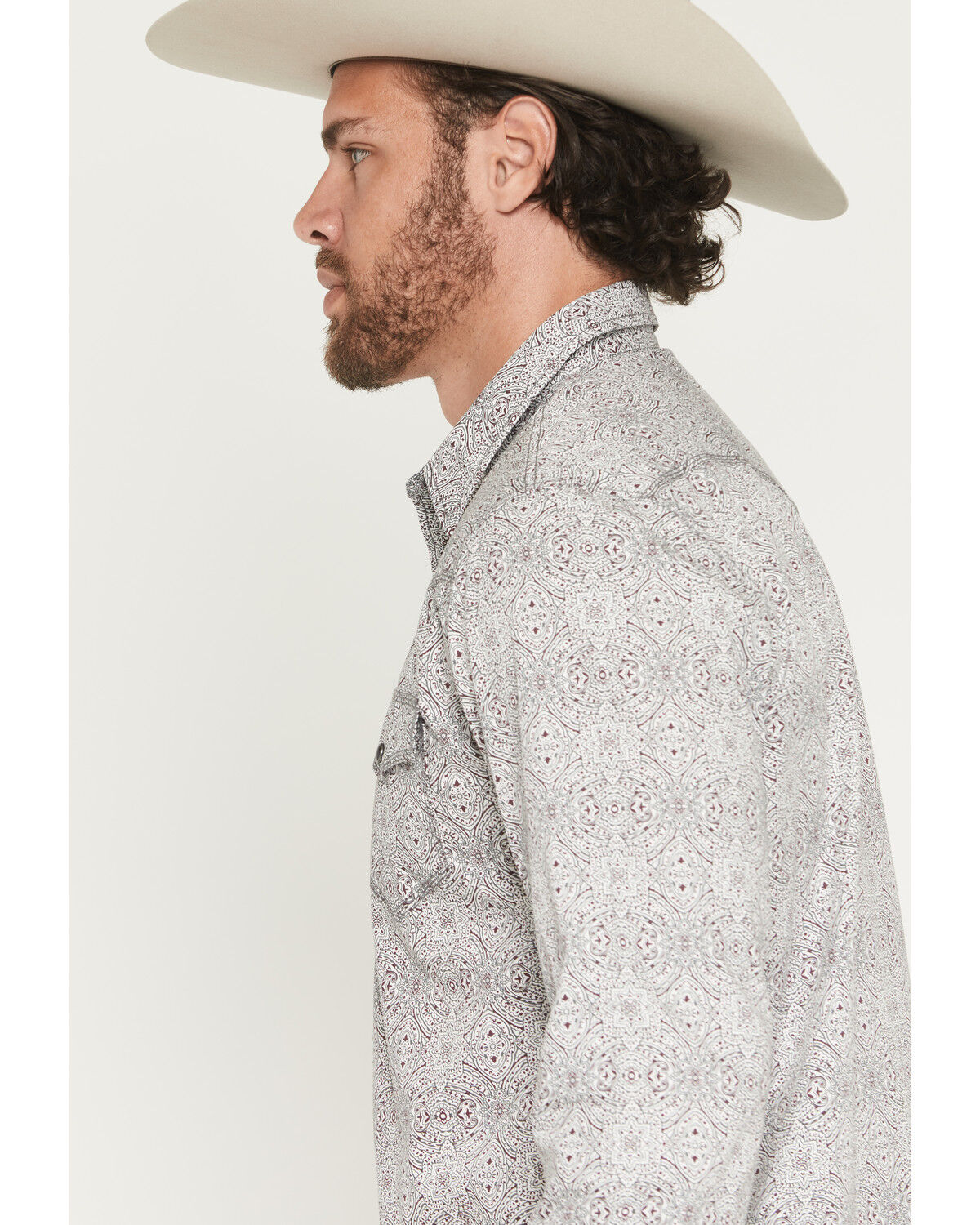 Image #2 - Moonshine Spirit&reg; Men's Fam Club Medallion Print Long Sleeve Snap Western Shirt, White, hi-res