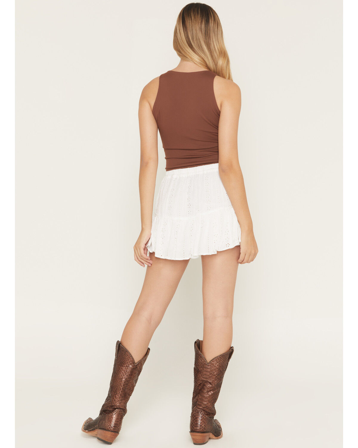Image #3 - Angie Women's Eyelet Mini Skort, White, hi-res