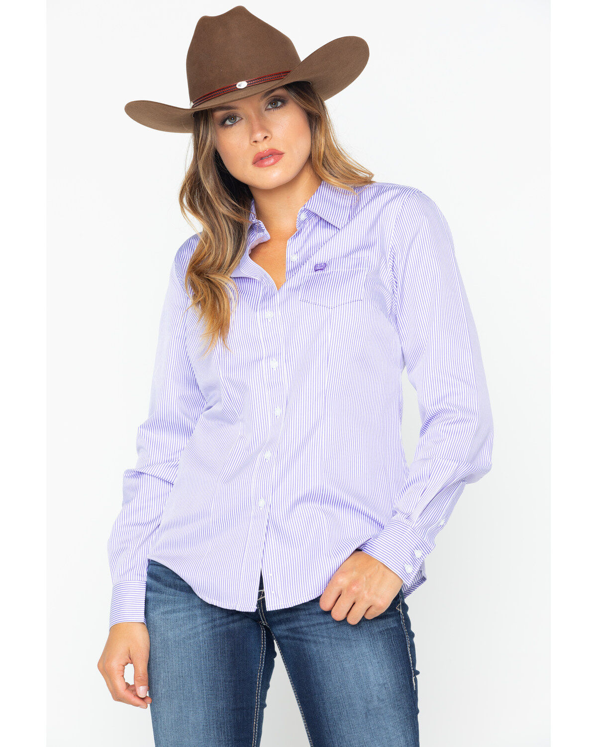 Image #5 - Cinch Women's Striped Tencel Button-Down Core Western Long Sleeve Shirt, Purple, hi-res