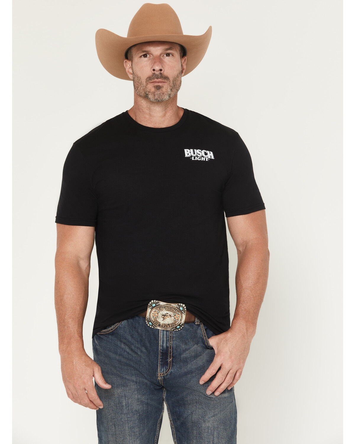 Image #2 - Buckwear Men's Busch Light Neon Cowboy Short Sleeve Graphic T-Shirt, Black, hi-res