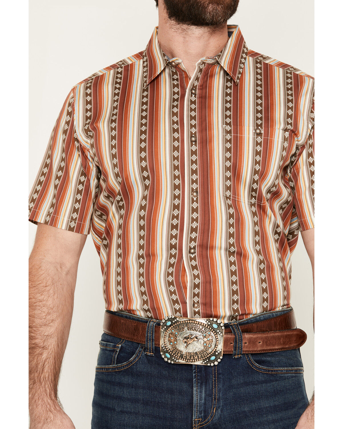 Image #3 - RANK 45&reg; Men's Sidelined Southwestern Stripe Print Short Sleeve Button-Down Stretch Western Shirt, Multi, hi-res