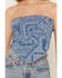 Image #5 - Cleo + Wolf Women's Bandana Print Strapless Denim Tie Shirt, Medium Wash, hi-res