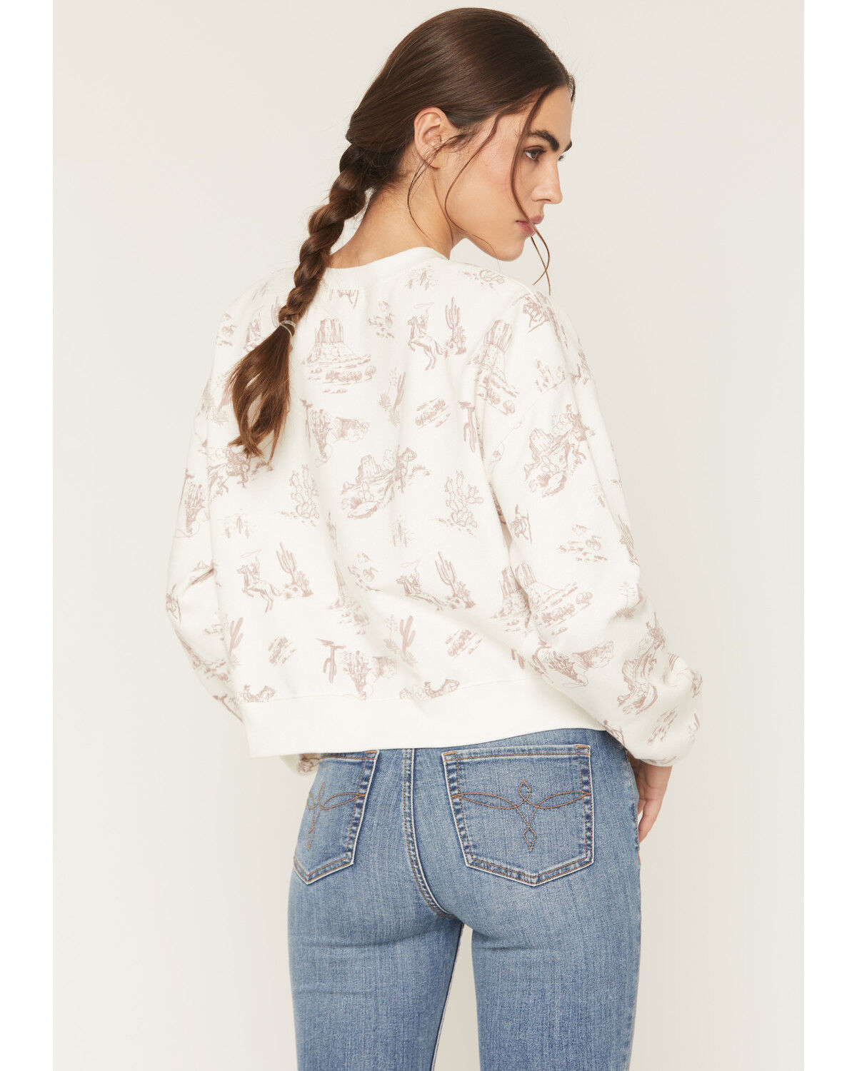 Image #4 - Originality Women's Conversational Print Crew Neck Sweatshirt, Cream, hi-res