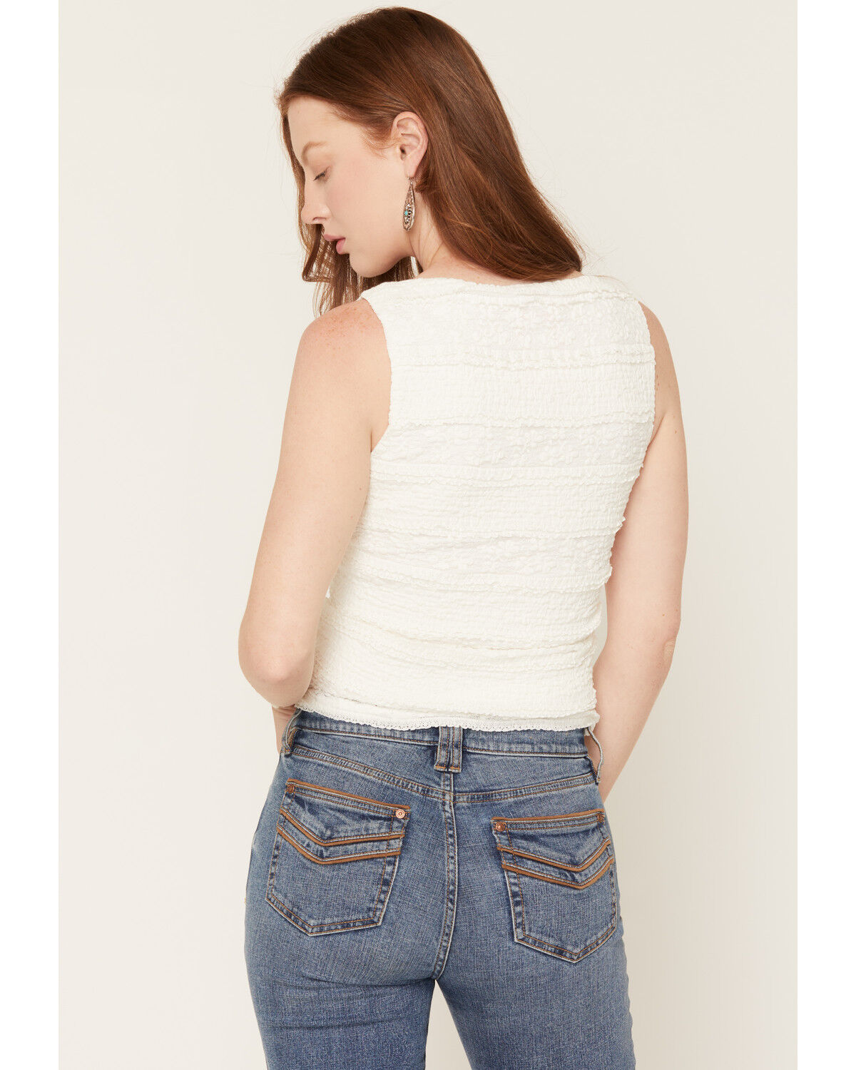 Image #4 - Cleo + Wolf Women's Lace Ruched Tank Top, White, hi-res