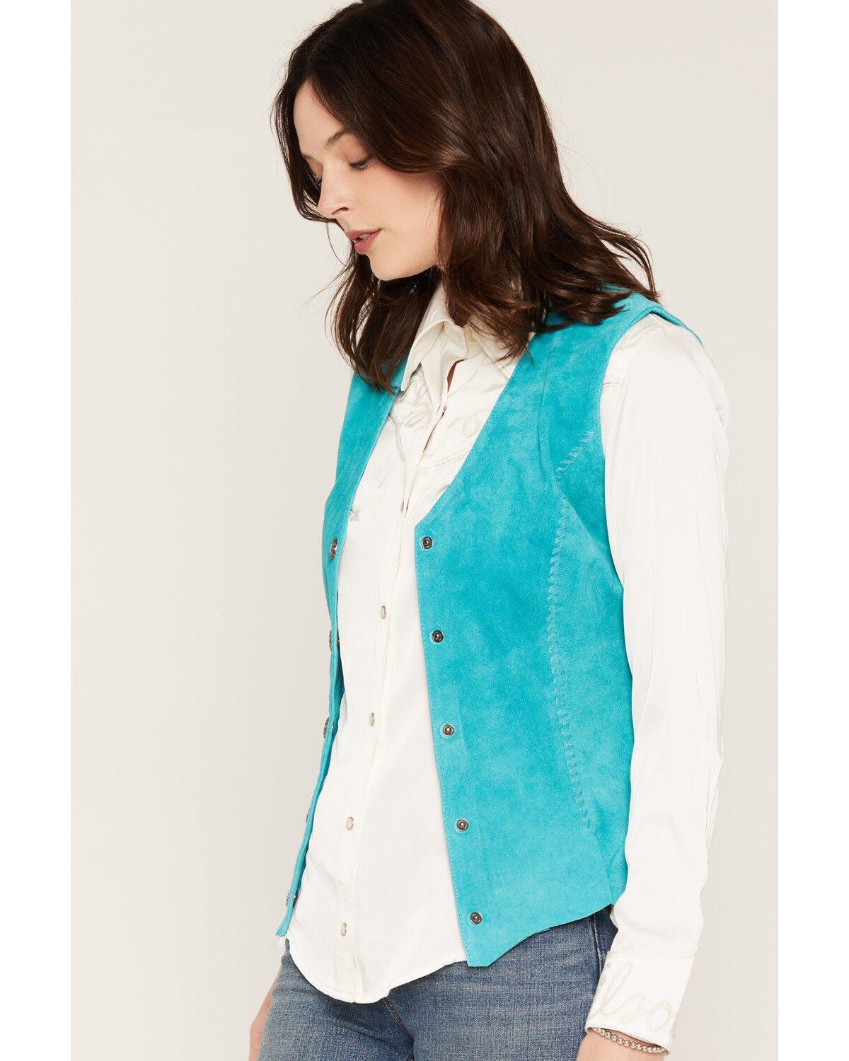 Image #2 - Scully Women's Suede Snap Front Vest, Teal, hi-res