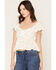 Image #1 - Cleo + Wolf Women's Floral Print Flutter Sleeve Ruffle Peplum Top, Ivory, hi-res