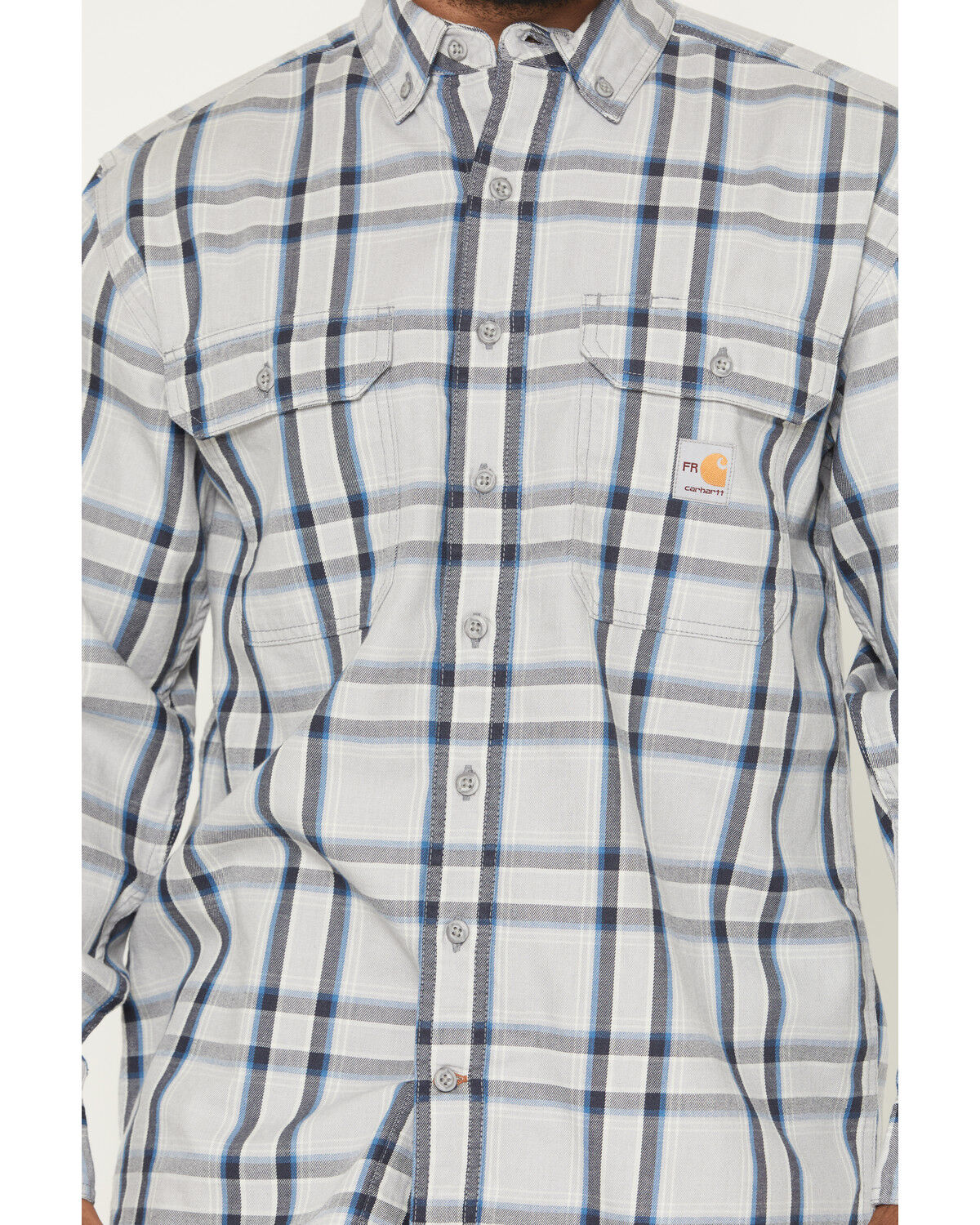 Image #3 - Carhartt Men's FR Plaid Print Long Sleeve Button-Down Work Shirt, Grey, hi-res