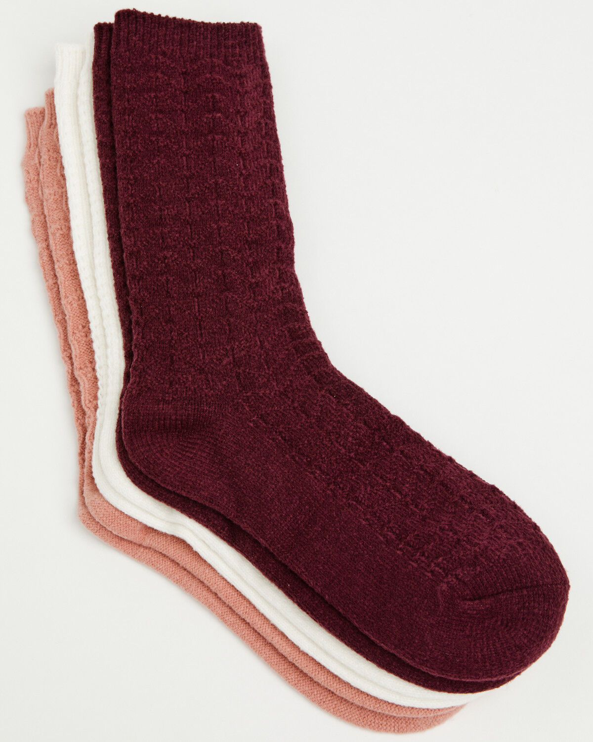 Image #2 - Boot Barn Women's Cozy Luxe Textured Socks - 3 Pack, Pink, hi-res