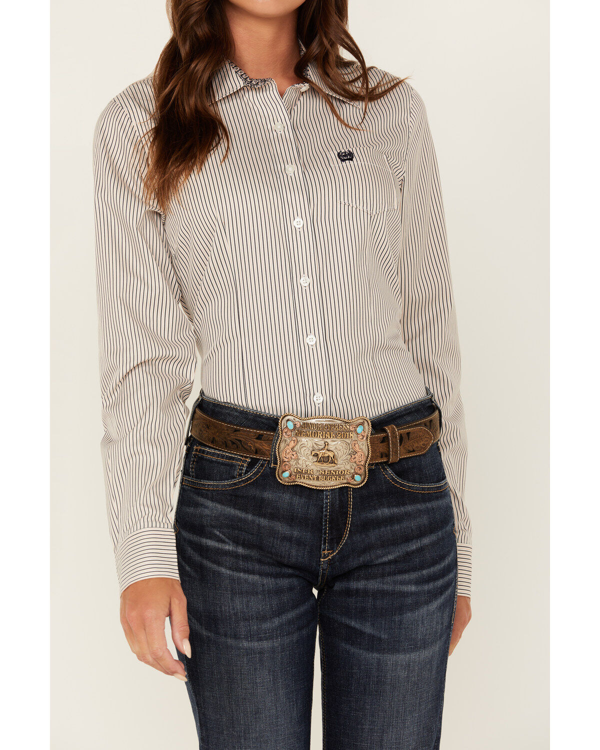 Image #3 - Cinch Women's TENCEL&trade; Striped Long Sleeve Button Down Western Shirt, Purple, hi-res