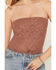 Image #4 - Cleo + Wolf Women's Solid Tie-Front Strapless Shirt, Brown, hi-res