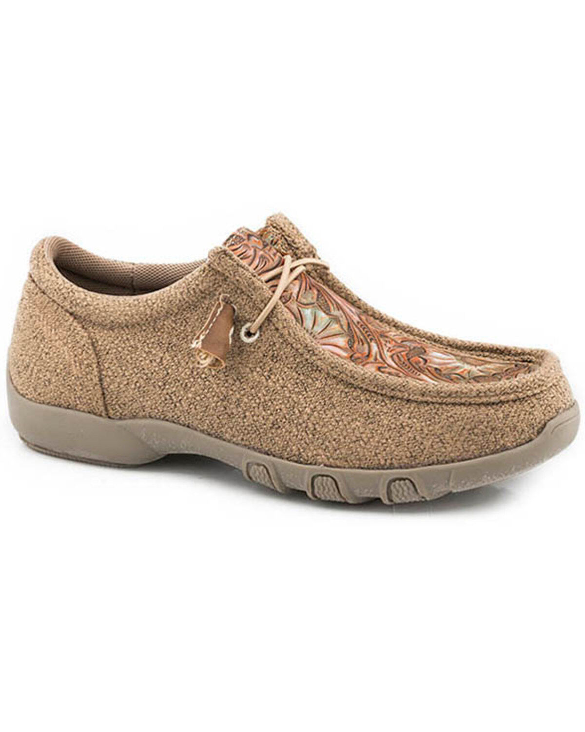 Image #1 - Roper Women's Chillin' Floral Casual Shoes - Moc Toe, Tan, hi-res