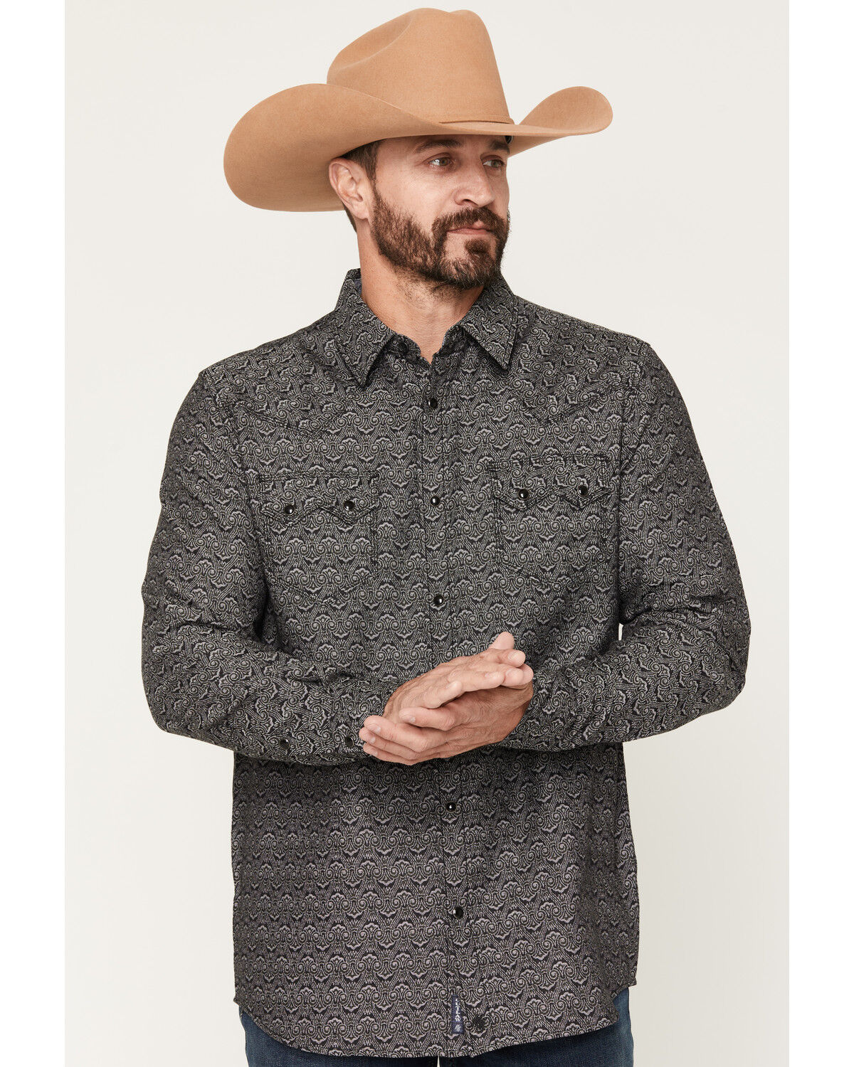 Moonshine Spirit&reg;&nbsp;Men's Renaissance Rodeo Medallion Print Long Sleeve Snap Western Shirt, Charcoal, hi-res