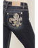 Image #2 - Miss Me Women's Medium Wash Mid Rise Fleur de Lis Pocket 30" Bootcut Stretch Denim Jeans, Medium Wash, hi-res