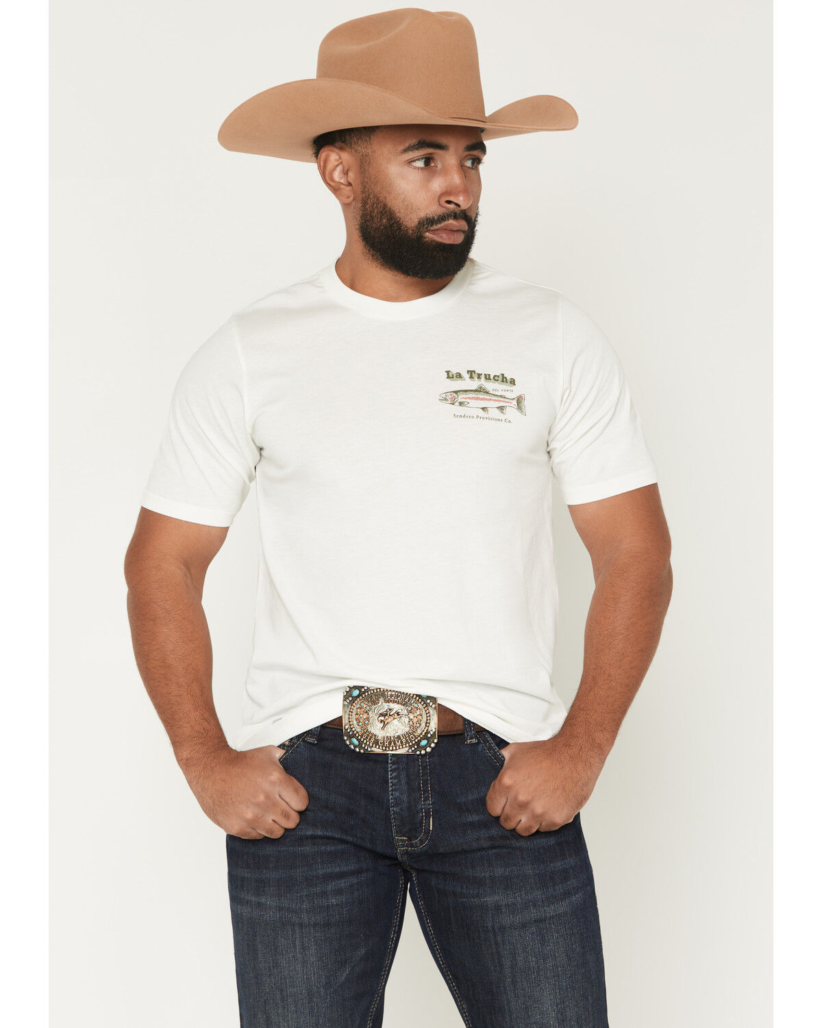 Image #2 - Sendero Provisions Men's Del Norte Short Sleeve Graphic T-Shirt, Sand, hi-res
