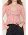 Image #3 - Ash & Violet Women's Lace Tie-Front Long Sleeve Top, Pink, hi-res