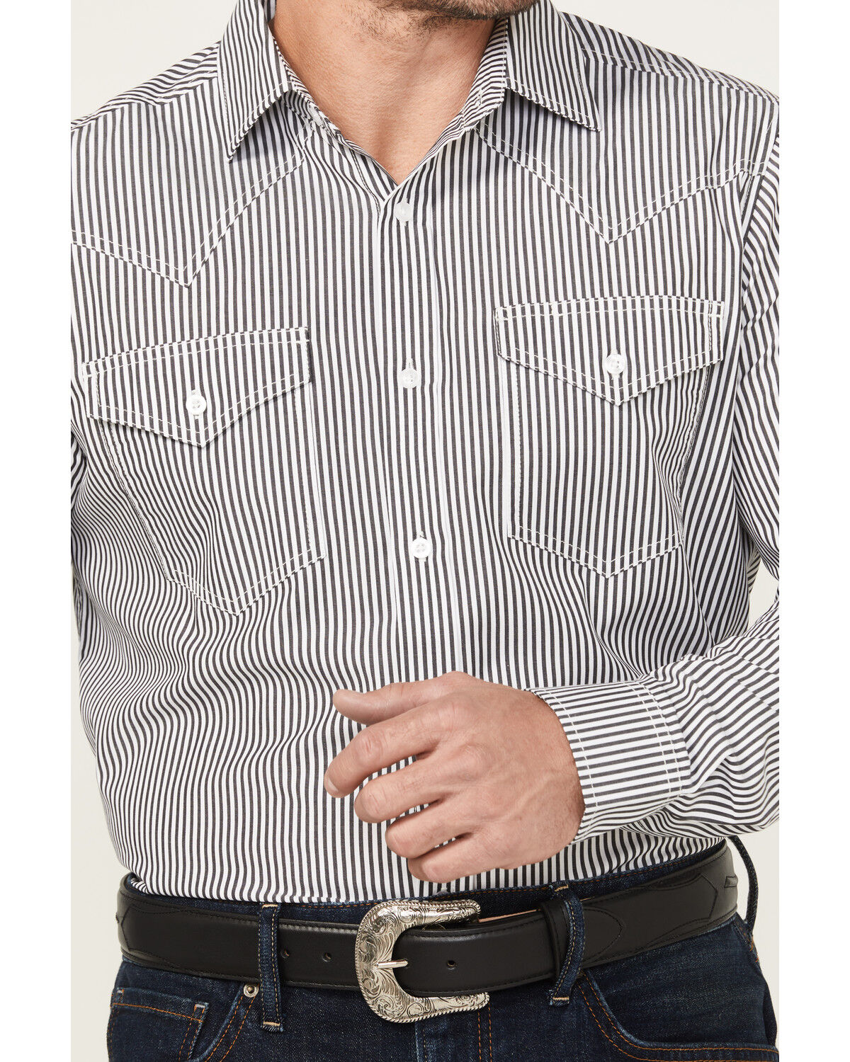 Image #3 - Cody James Black 1978&reg; Men's Condor Striped Print Long Sleeve Button-Down Western Shirt, Black, hi-res