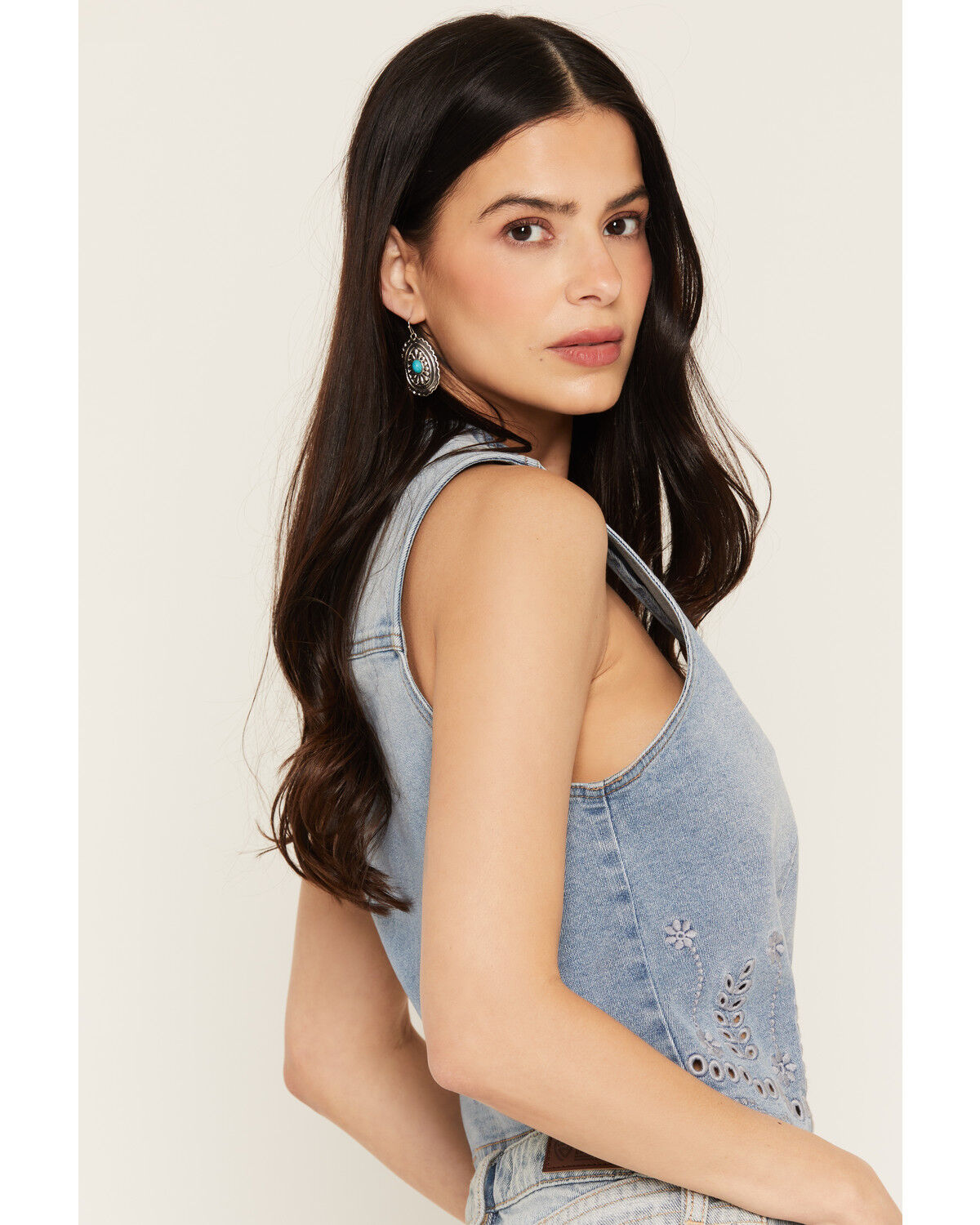 Image #2 - 26 International Women's Embroidered Denim Vest, Blue, hi-res