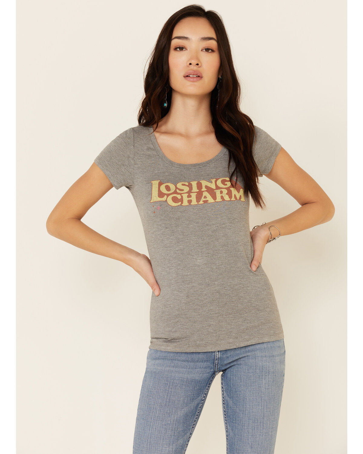 Idyllwind Women's Losing Charm Trustie Short Sleeve Graphic Tee, Heather Grey, hi-res
