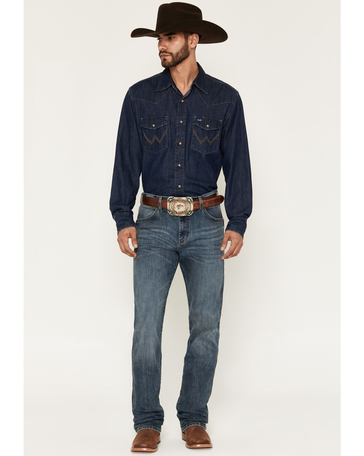 Wrangler Retro Men's 77MWZ Henry Medium Wash Slim Bootcut Stretch Denim Jeans, Medium Wash, hi-res