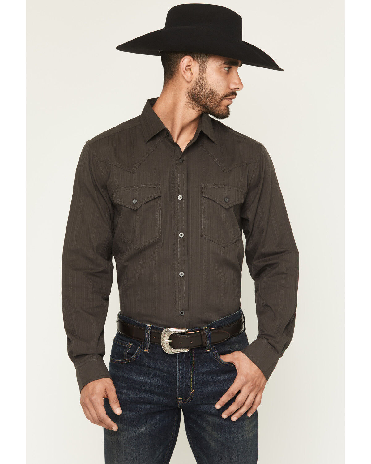 Cody James Black 1978&reg; Men's Cluny Tonal Striped Long Sleeve Button-Down Western Shirt, Charcoal, hi-res