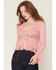 Image #1 - Ash & Violet Women's Lace Tie-Front Long Sleeve Top, Pink, hi-res