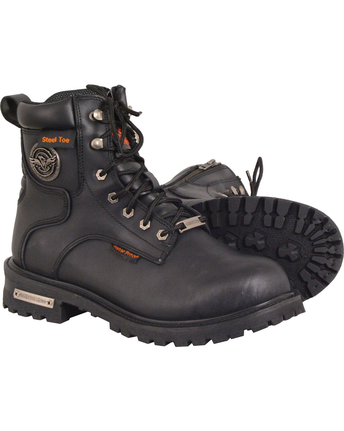 Milwaukee Leather Men's Black 6" Waterproof Lace Boots - Steel Toe, Black, hi-res