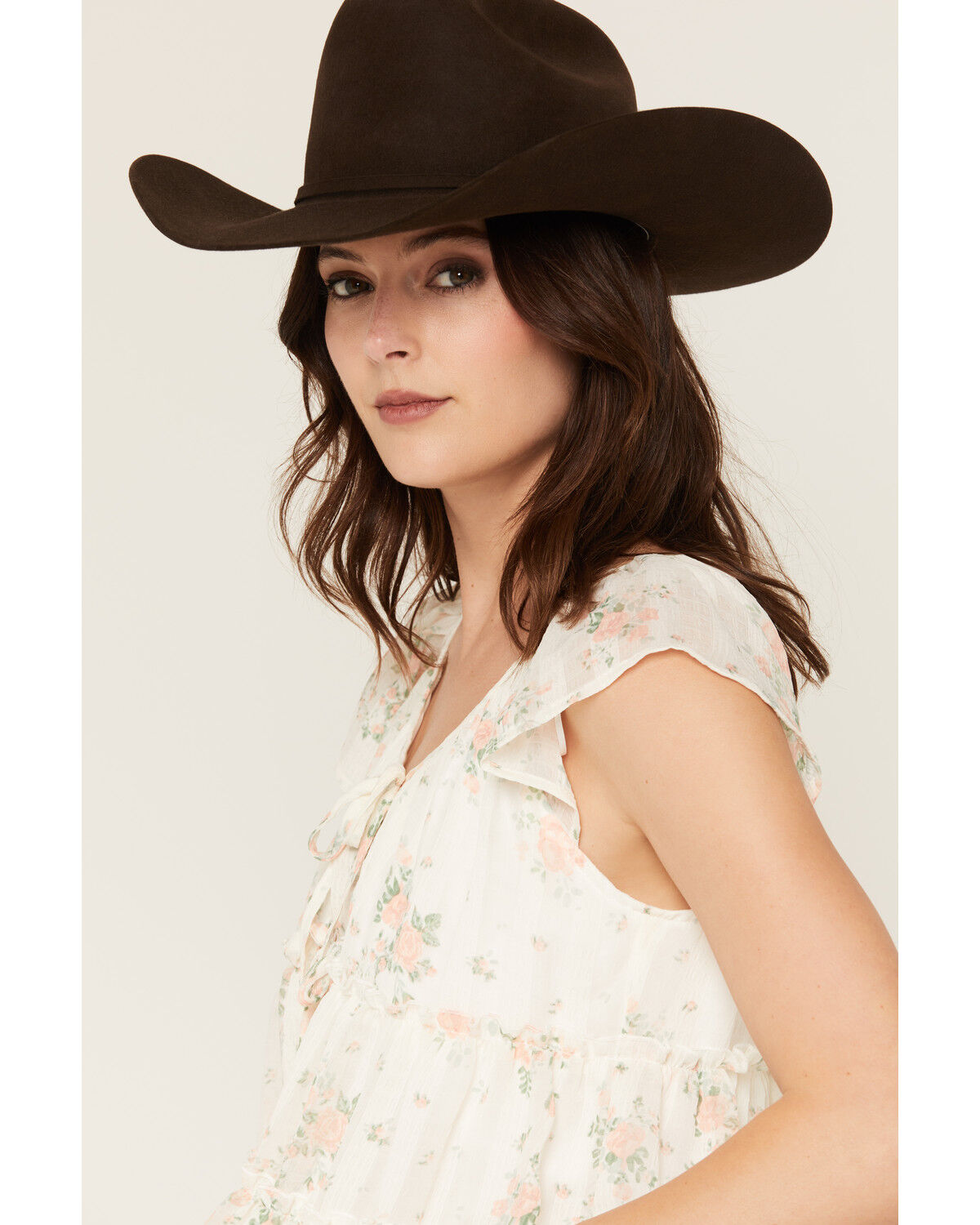 Image #2 - Ash & Violet Women's Floral Print Tie-Front Tiered Blouse, Ivory, hi-res