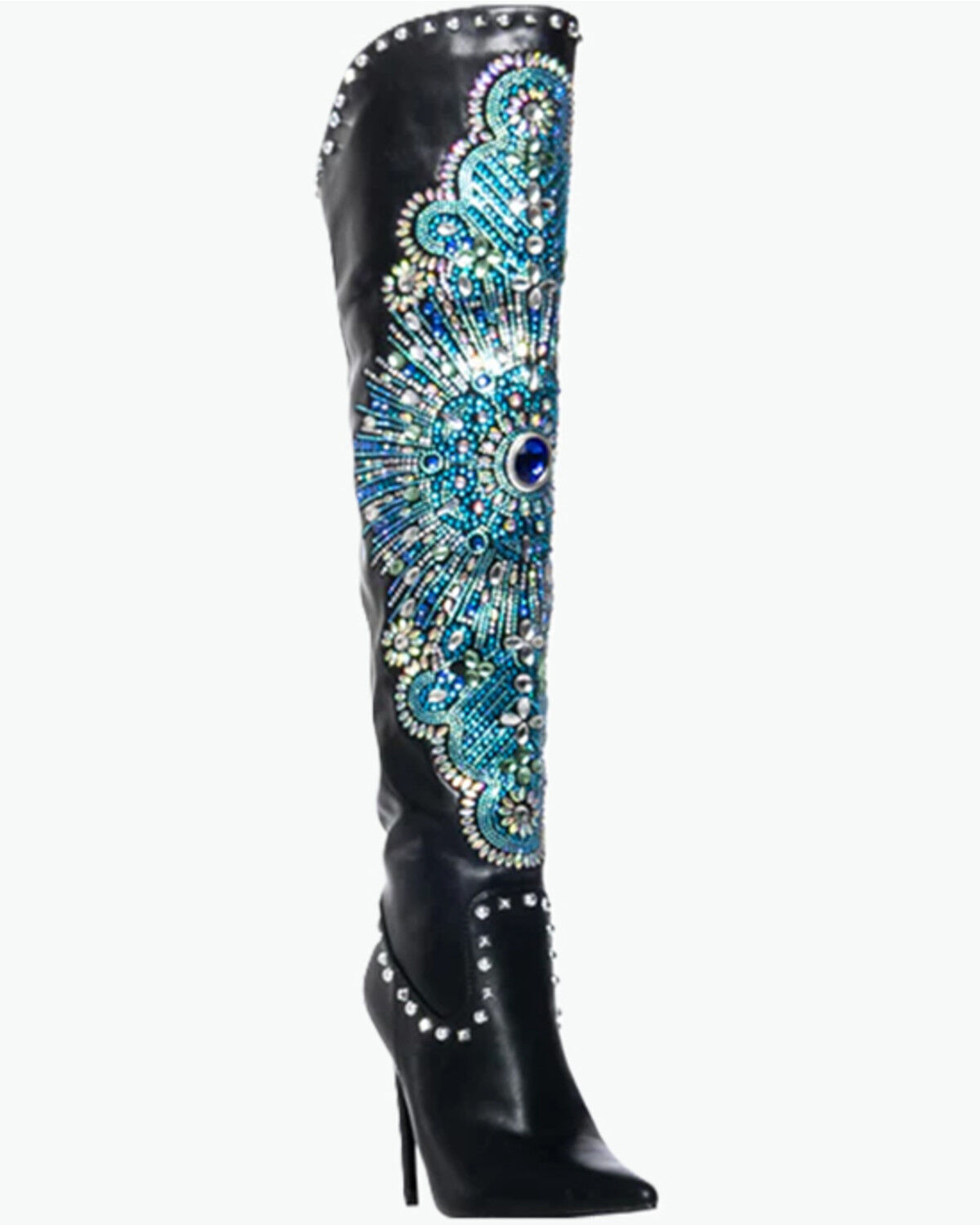 Azalea Wang Women's Axelbeat Thigh-High Embellished Western Boots - Round Toe, Black, hi-res