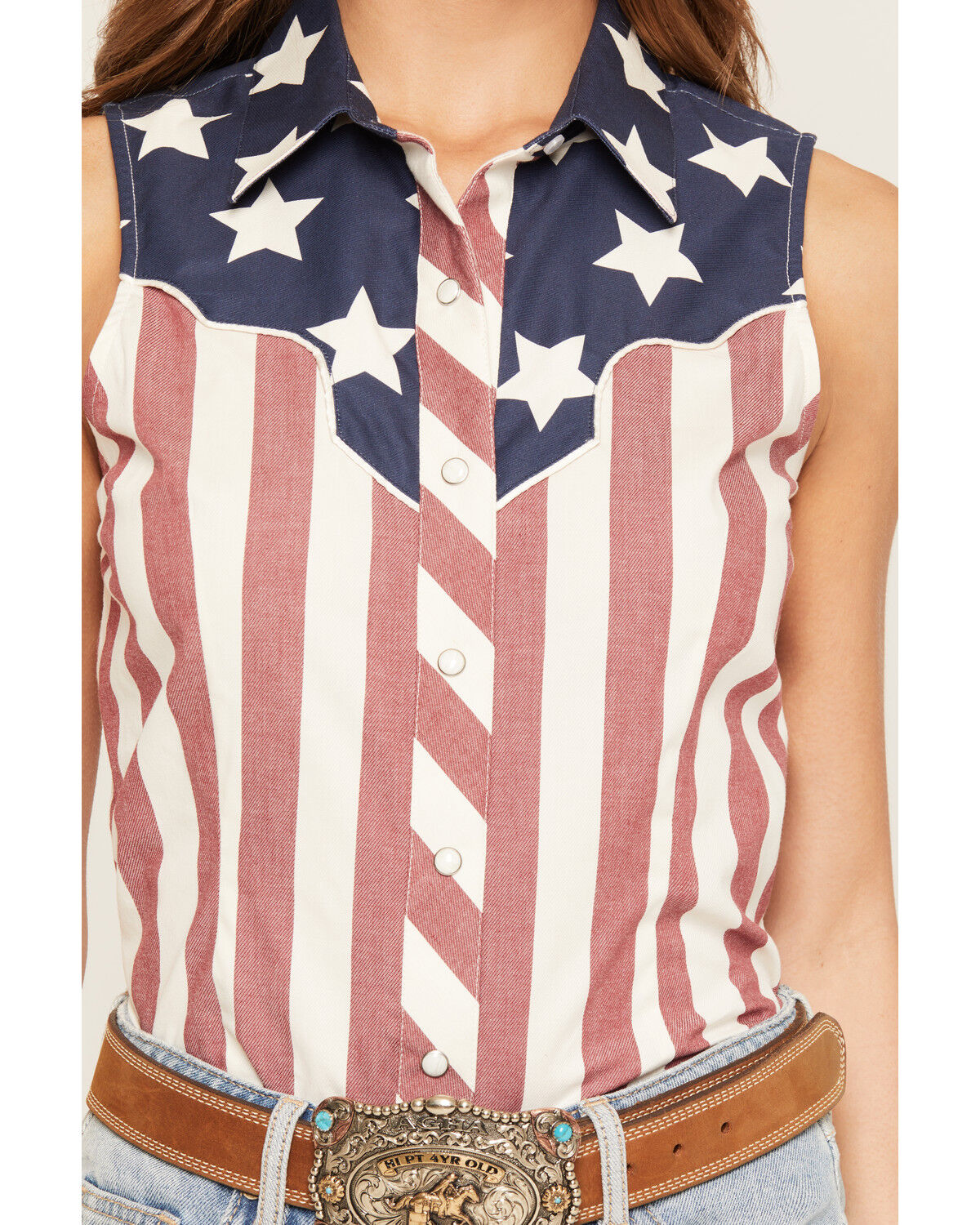 Image #3 - Rock & Roll Denim Women's Americana Sleeveless Snap Stretch Western Shirt, Multi, hi-res