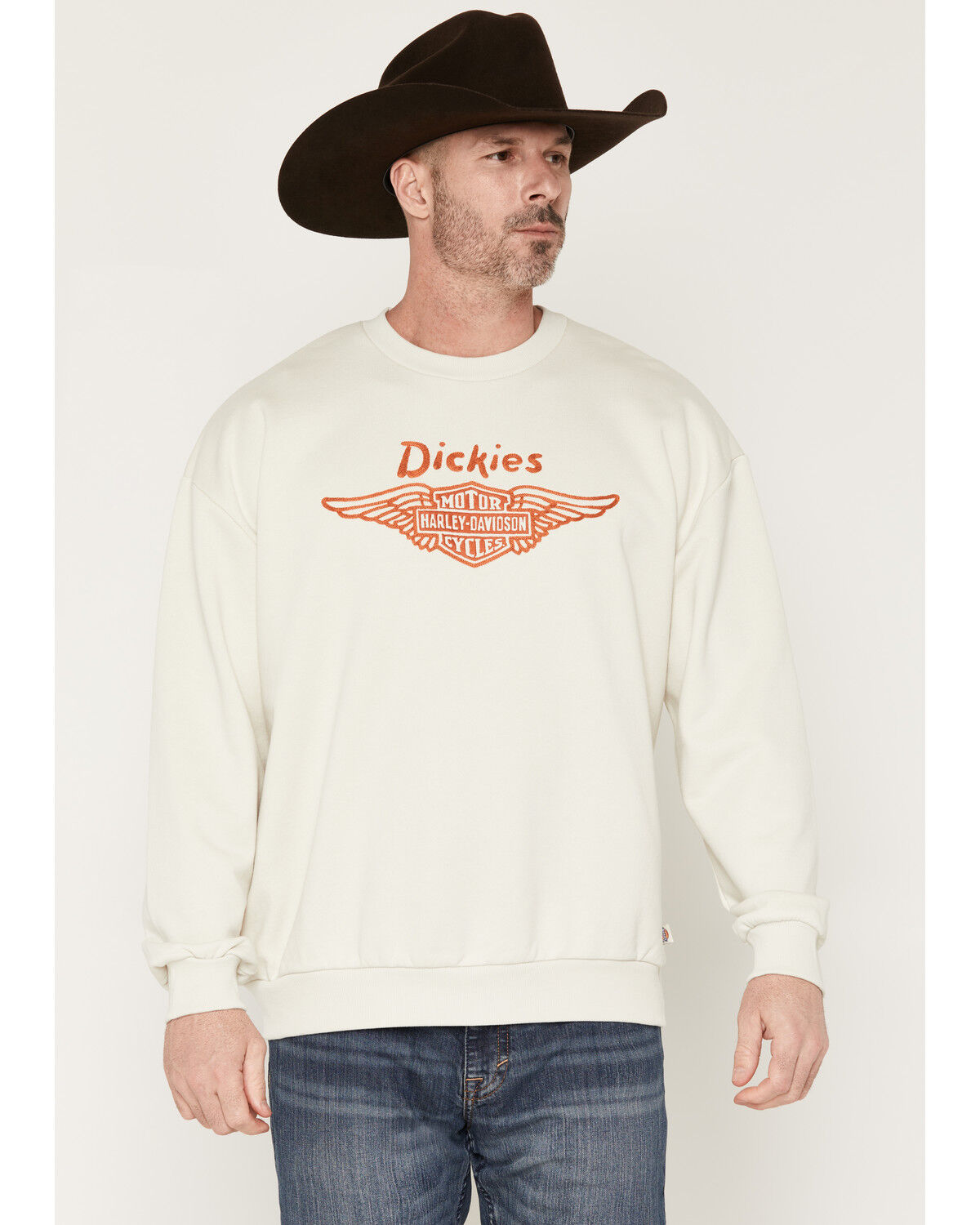 Dickies X Harley Davidson Men's Embroidered Logo Crewneck, Cream, hi-res