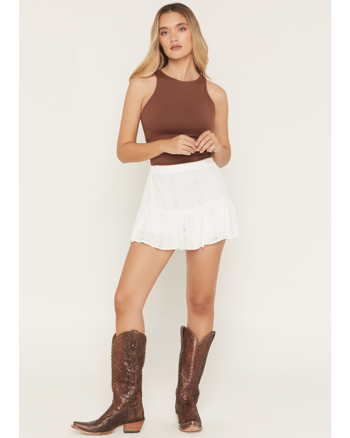 Angie Women's Eyelet Mini Skort, White, hi-res