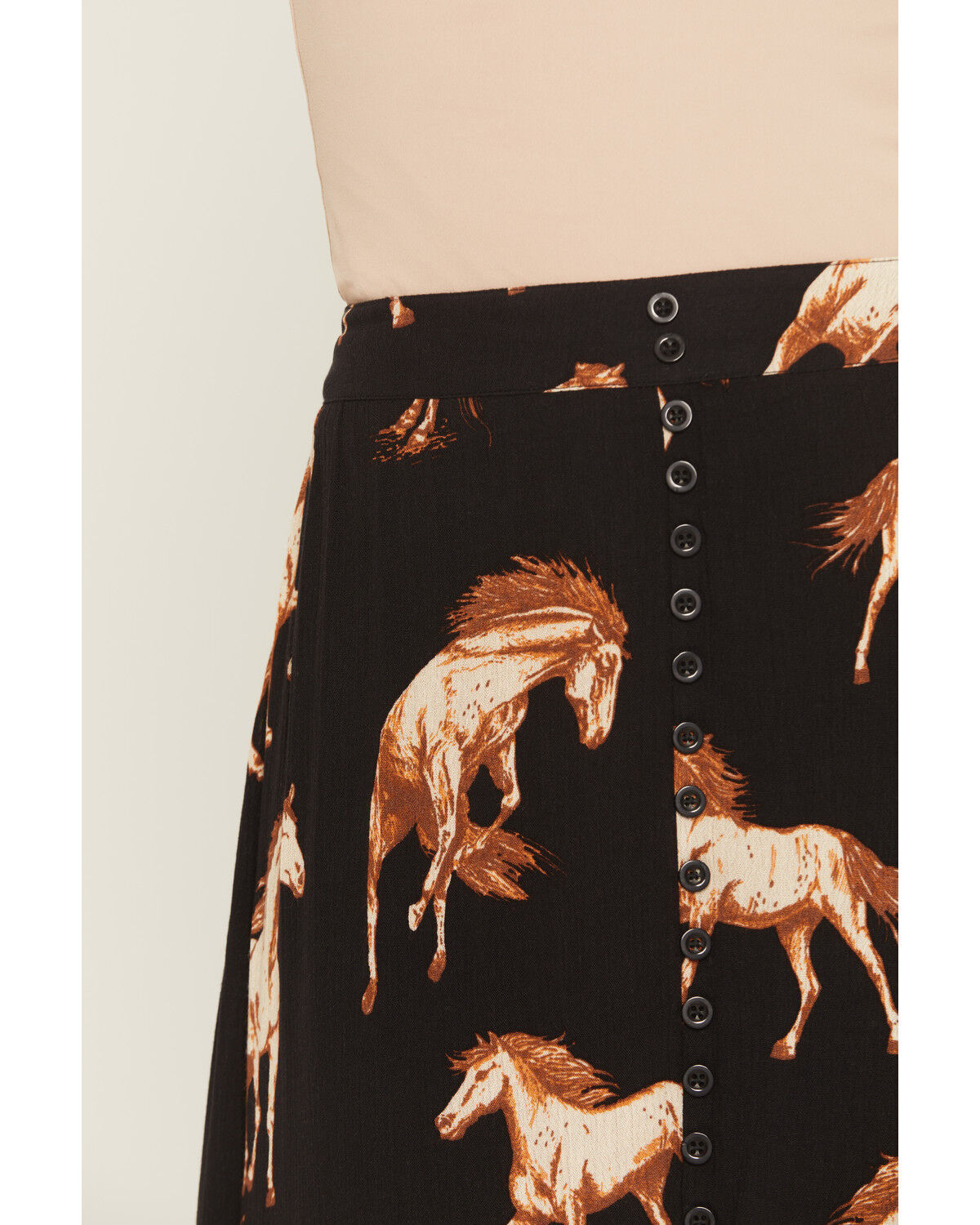 Image #4 - Cotton & Rye Women's Horse Print Button-Front High-Low Skirt, Black, hi-res