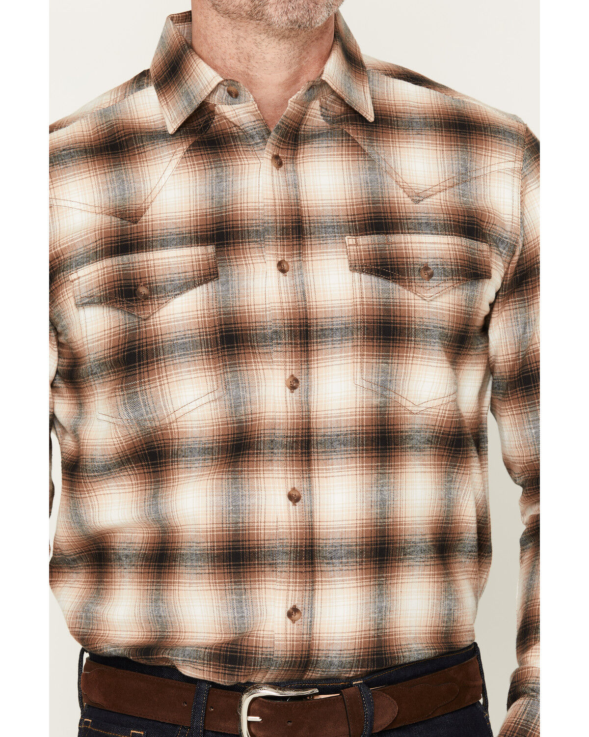 Image #3 - Cody James Black 1978&reg; Men's Broadwater Plaid Print Long Sleeve Button-Down Flannel Shirt, Tan, hi-res