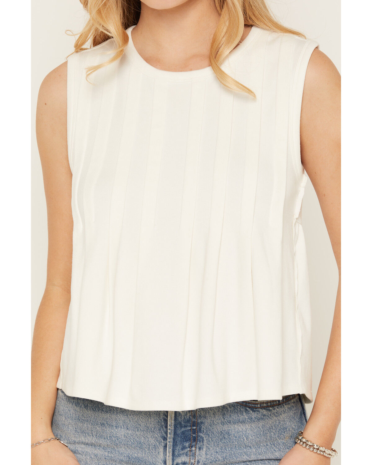 Image #3 - By Together Women's Solid Pin Tuck Sleeveless Tank Top, Cream, hi-res