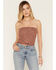 Image #2 - Cleo + Wolf Women's Solid Tie-Front Strapless Shirt, Brown, hi-res