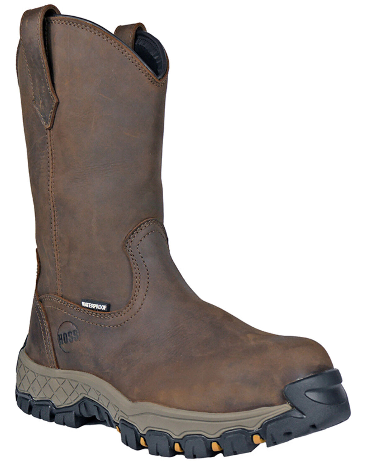 Hoss Men's 11" Waterproof Wellington Work Boots - Composite Toe, Brown, hi-res