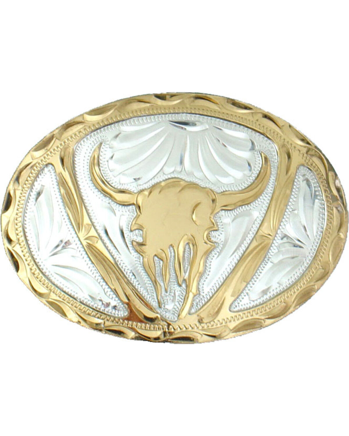 Western Express Men's Silver Steer Head Belt Buckle, Silver, hi-res