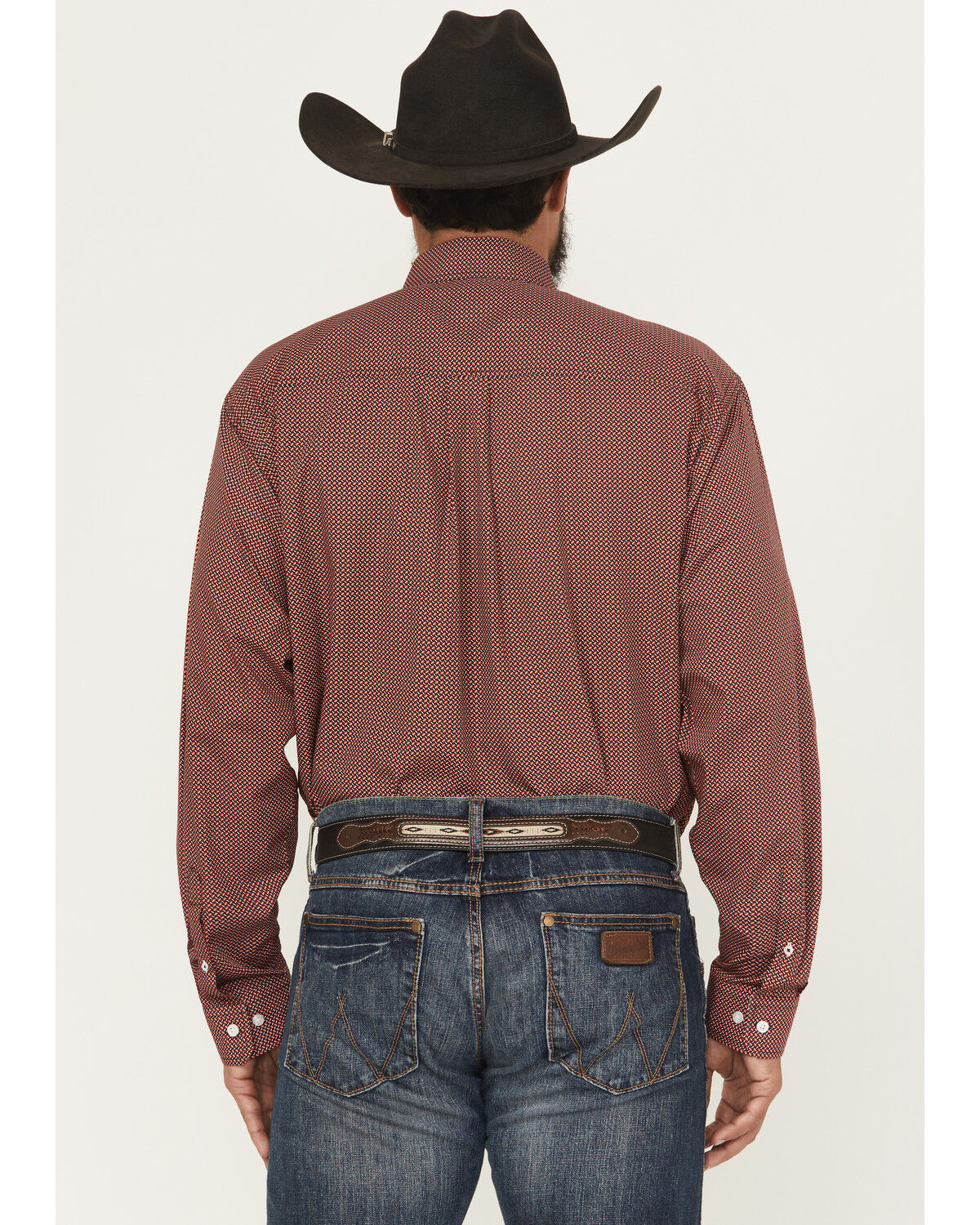 Image #4 - Cinch Men's Micro Geo Print Long Sleeve Button-Down Western Shirt - Big, Red, hi-res