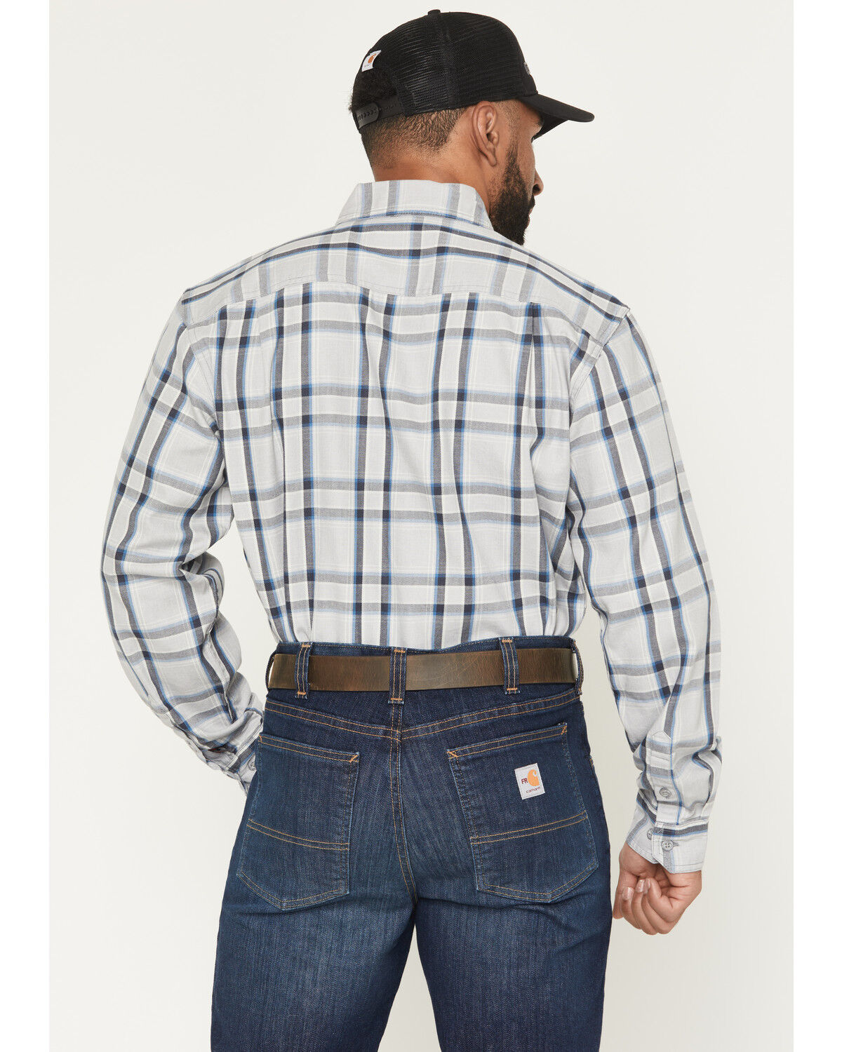 Image #4 - Carhartt Men's FR Plaid Print Long Sleeve Button-Down Work Shirt, Grey, hi-res