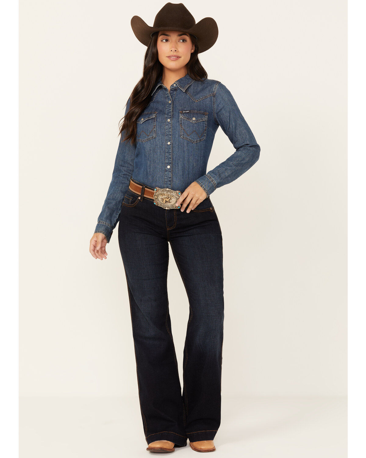Image #1 - Shyanne Women's Tess Mid Rise Trouser Performance Stretch Denim Jeans, Dark Wash, hi-res