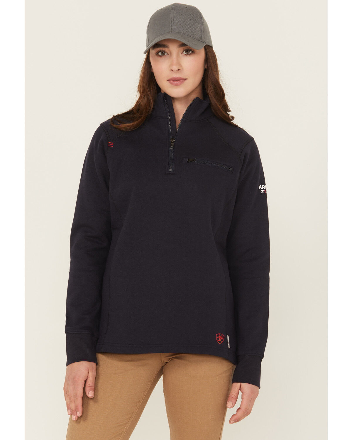 Ariat Women's FR Rev 1/4 Zip Pullover, Navy, hi-res