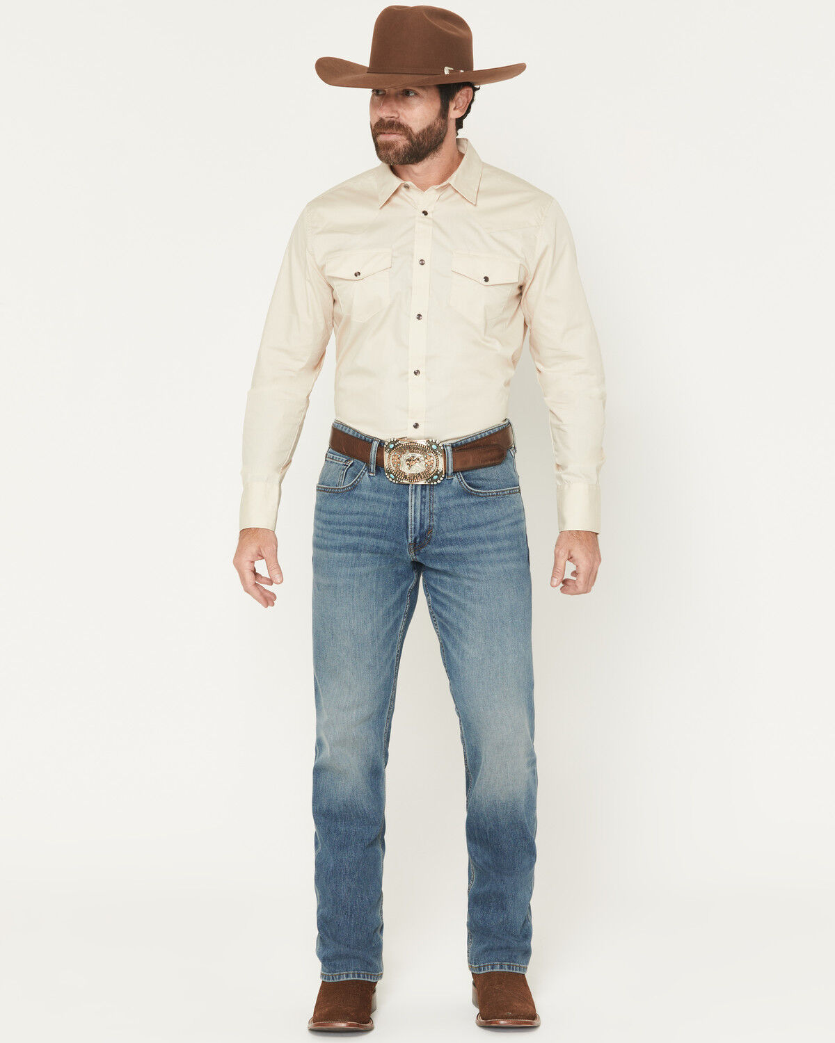 Image #1 - RANK 45&reg; Men's Rider-Flex Roadrunner Wash Ambush Slim Straight 4-Way Stretch Denim Jeans, Medium Wash, hi-res