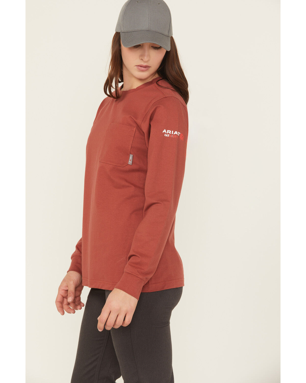Image #3 - Ariat Women's FR Pima Stretch US Logo Baselayer Long Sleeve Work T-Shirt, Red, hi-res
