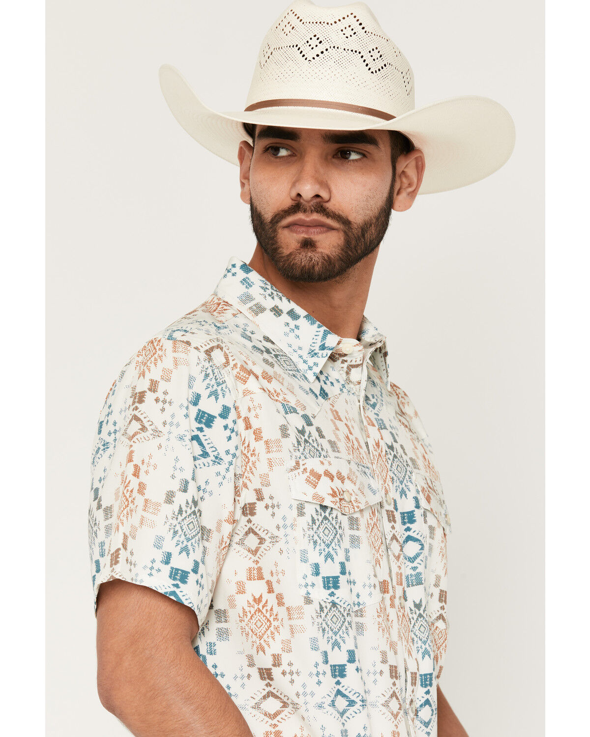 Image #2 - RANK 45&reg; Men's RODEOTEK&trade; 2.0 Everglades Southwestern Print Short Sleeve Snap Western Shirt, Ivory, hi-res