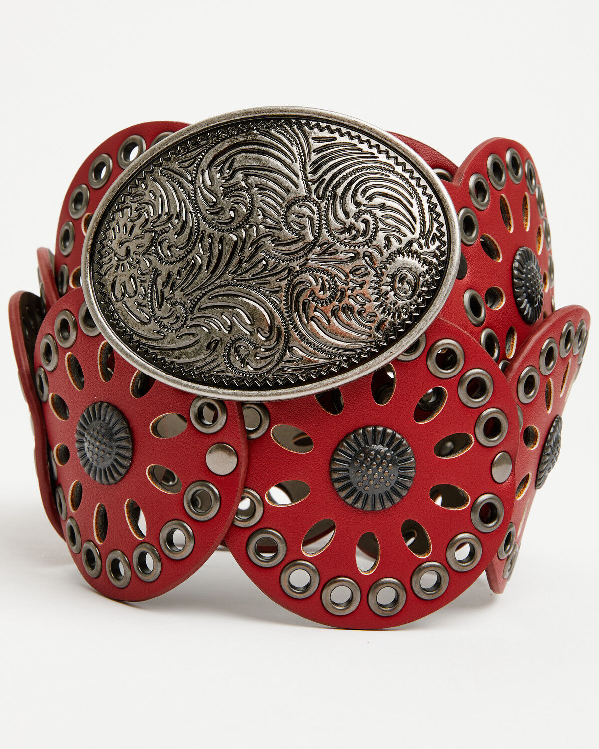 Image #1 - Shyanne Women's Round Concho Belt, Red, hi-res