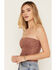 Image #3 - Cleo + Wolf Women's Solid Tie-Front Strapless Shirt, Brown, hi-res