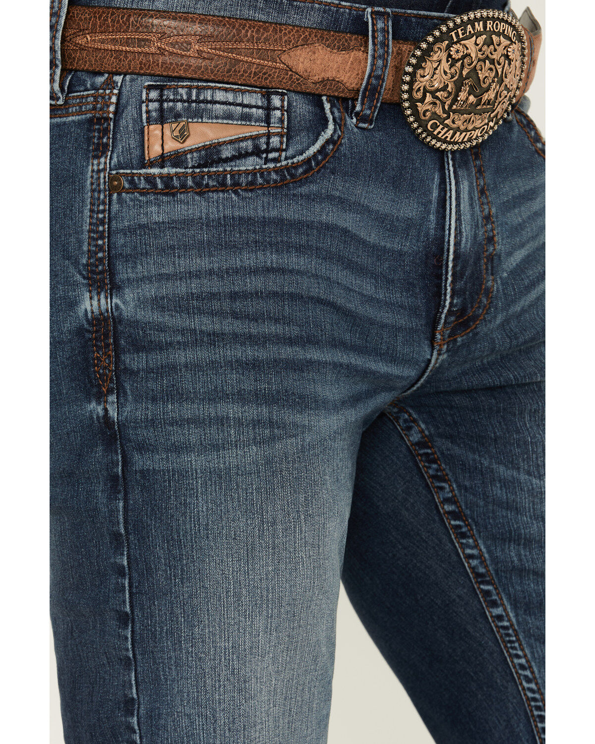 Image #2 - RANK 45&reg; Men's Yuma Wash Trigger Slim Bootcut Performance Stretch Denim Jeans, Blue, hi-res