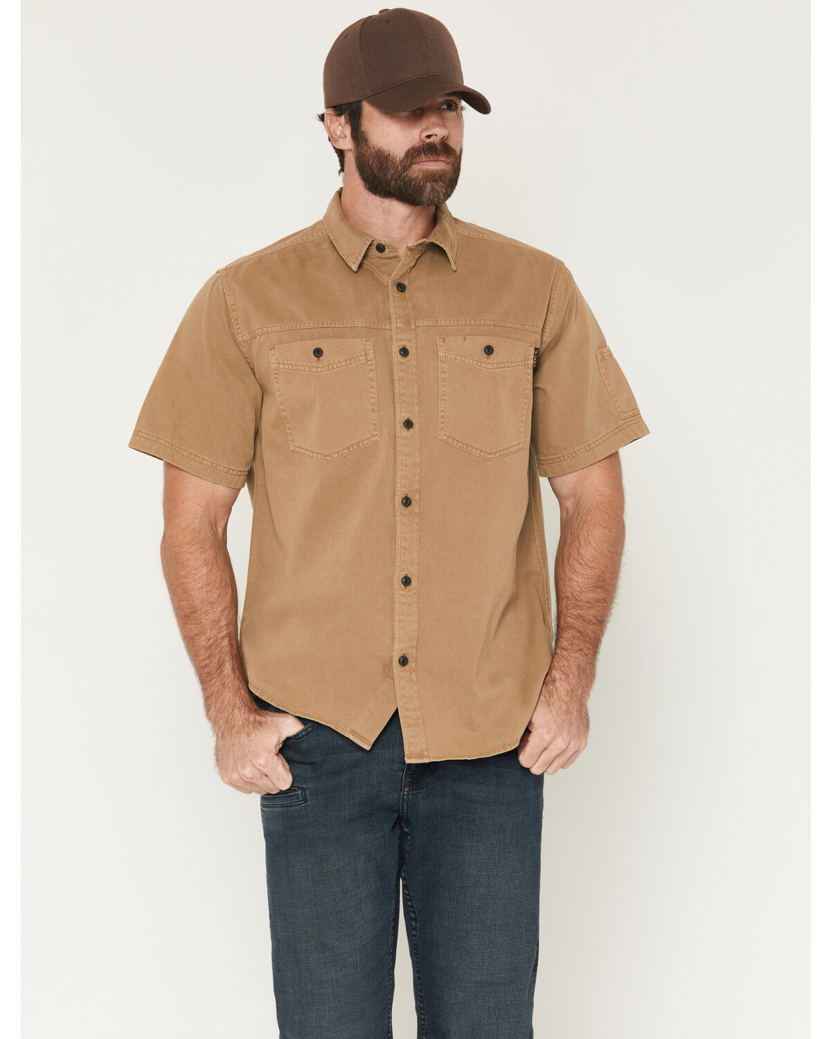 Image #1 - Hawx Men's Burr Solid Short Sleeve Button-Down Work Shirt, Khaki, hi-res