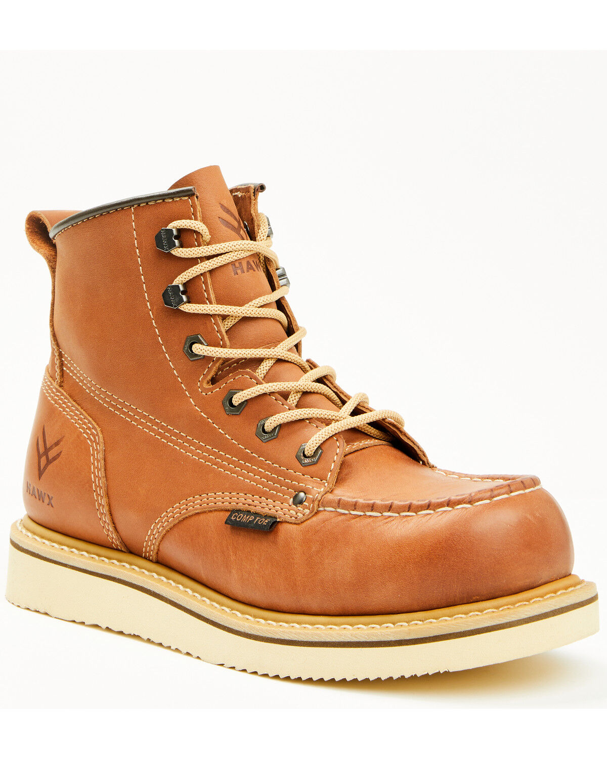 Hawx Men's 6" Lace-Up Moc Work Boots - Composite Toe, Tan, hi-res