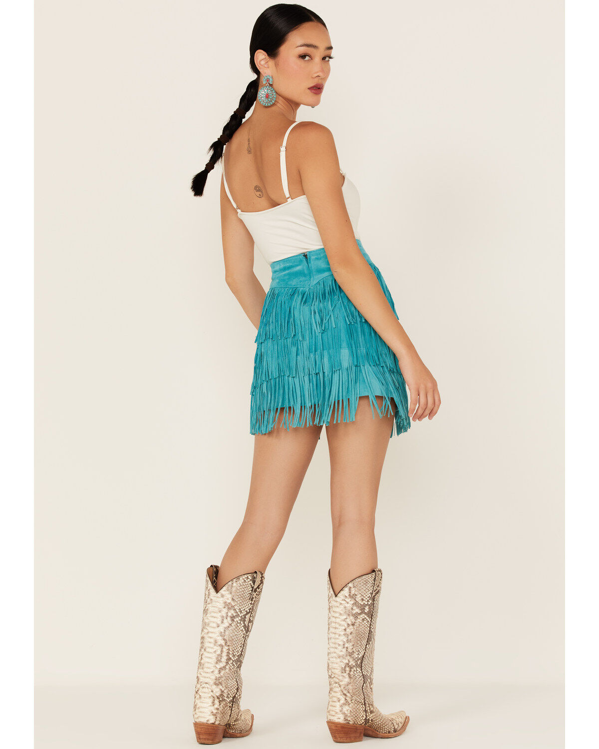 Image #3 - Scully Women's Fringe Tiered Suede Mini Skirt, Turquoise, hi-res